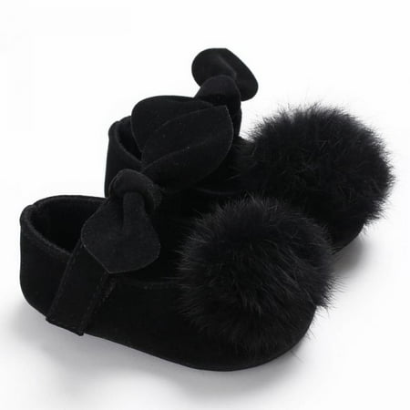 

Oaktree 0-18M Newborn Infant Baby Girls Shoes Hair Ball PU Anti Slip Crib Shoes Prewalkers First Shoes