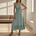 thumbnail image 4 of QHFBli Women's Casual Summer Ruffle Short Sleeve T Shirts Maxi Dress 2025 Spring V Neck Flowy Tiered Boho Beach Dresses, 4 of 7
