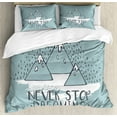 thumbnail image 1 of Quote King Size Duvet Cover Set, Mountain Peaks Never Stop Dreaming Goal Success Aspiration Inspiring Print, Decorative 3 Piece Bedding Set with 2 Pillow Shams, Pale Green White, by Ambesonne, 1 of 3