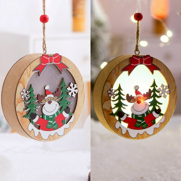 leyfeng Adorno navideño Elk Diseño redondo Navidad LED Luz Iluminada Lámpara Árbol Colgante DIY Decoración Deco
