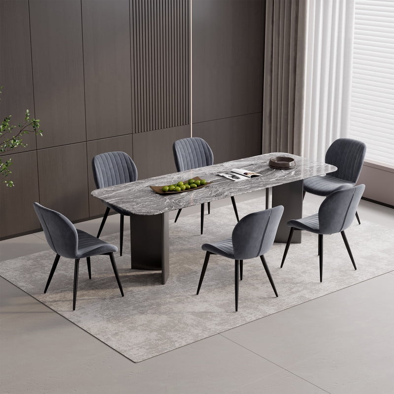 Hawsaiy Modern Velvet Dining Chairs Set of 2,Upholstered Armless Chairs with Metal Legs and Thick Cushions,Dark Gray