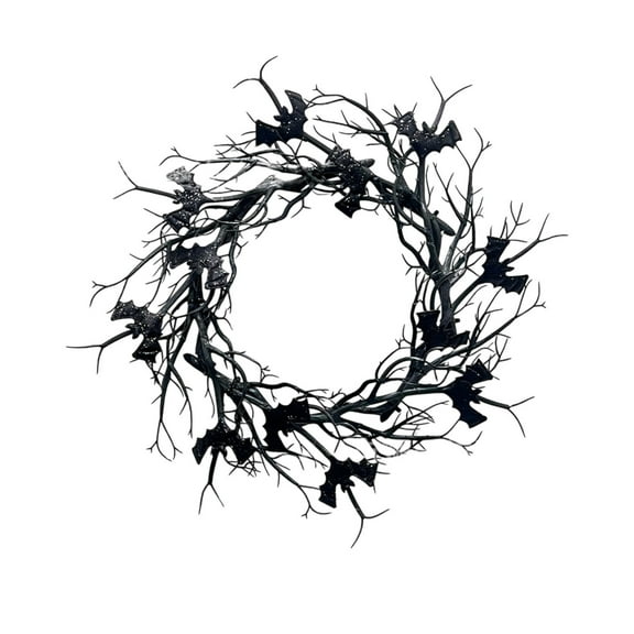 Halloween Wreath, Front Door Wreath, Artificial Spooky Halloween Decoration for Indoor Outdoor Use, Black Plastic Material, 17.7 Inch Diameter, Lightweight and Durable