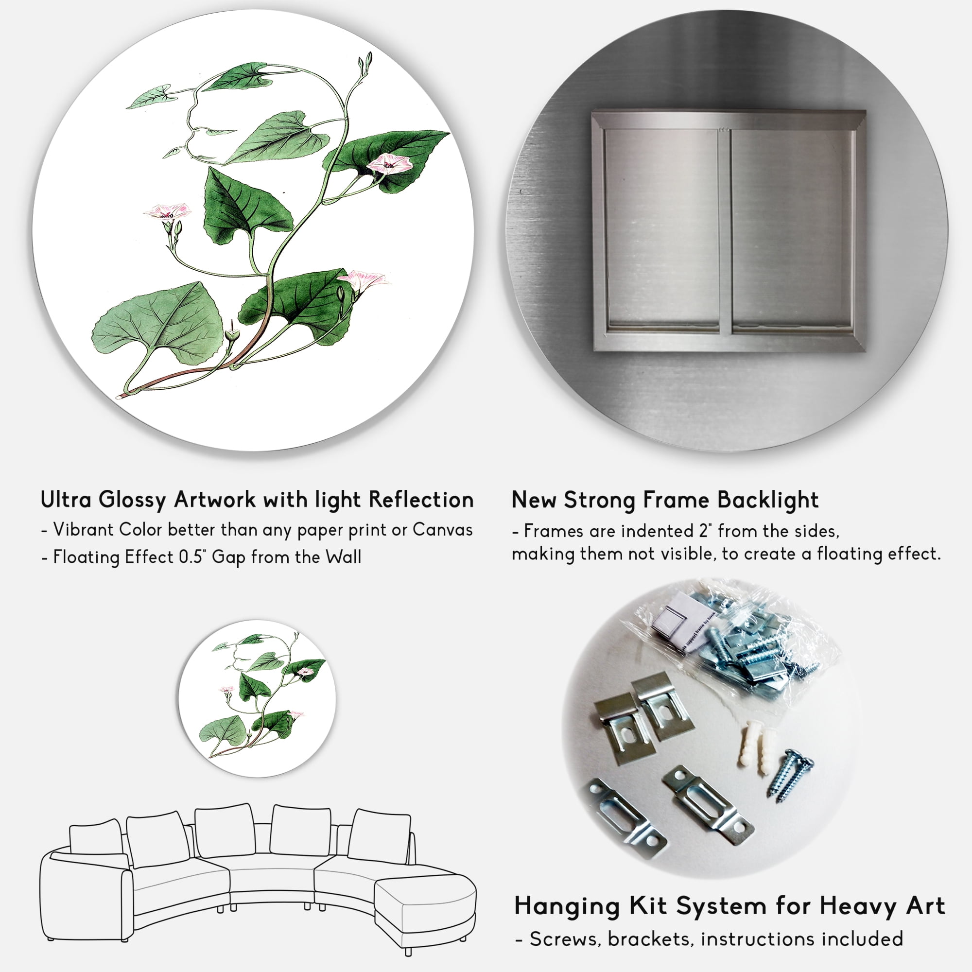 Designart 'Ancient Green Leaves Plants IX' Traditional Circle Metal Wall Art 23x23 - Disc of 23
