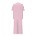 thumbnail image 5 of Linen Capri Set Women 2 Piece Outfits V Notch Short Sleeve Button Down Shirts Summer Flowy Crop Wide Leg Pants Sets, L, 5 of 7