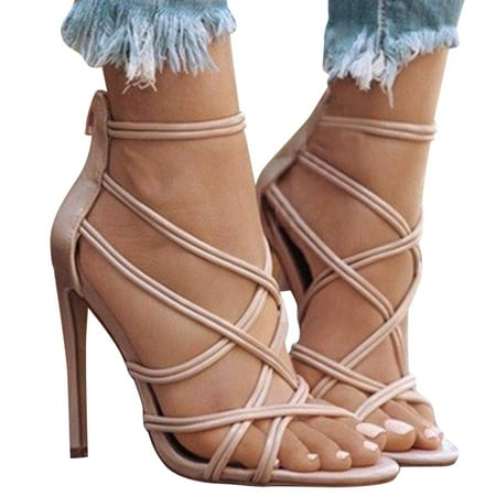 

Aayomet Women Breathable High Up Out Sandals Lace Toe Shoes Pointed Hollowed Heels Casual Women s Fuzzy Heels for Women High Beige 9.5