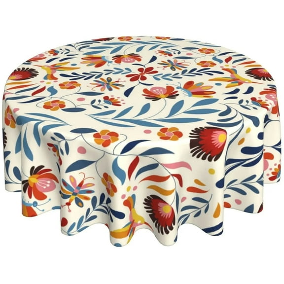 Cinco De Mayo Mexican Tablecloth Round 60'' Washable Fabric Table Cloth Waterproof for Room Outdoor Picnic Kitchen Dining Party