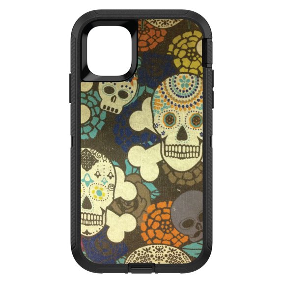 DistinctInk Custom SKIN / DECAL compatible with OtterBox Defender for iPhone 11 Pro MAX (6.5" Screen) - Sugar Skulls Green Orange
