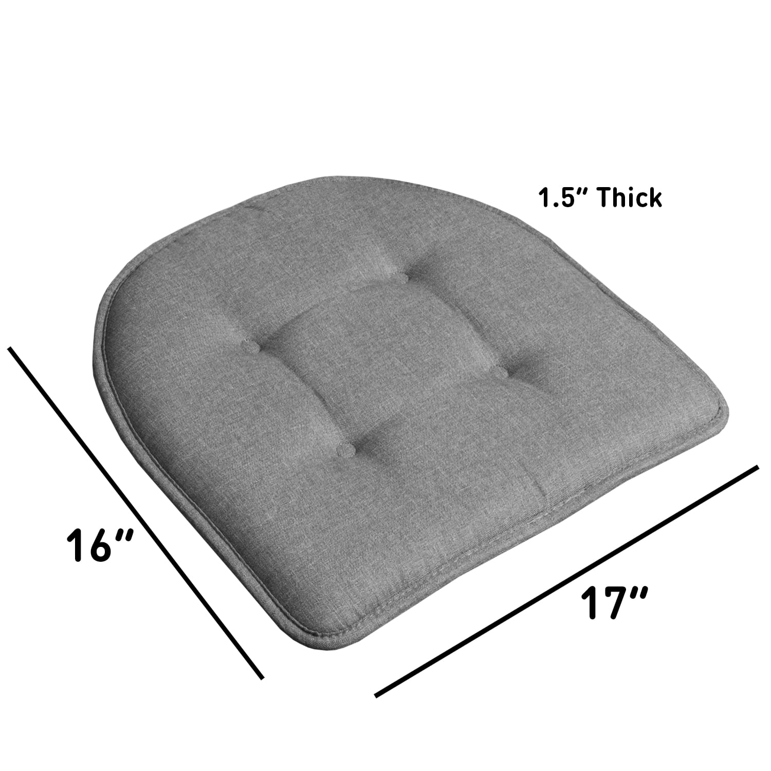 U-Shaped Memory Foam No Slip Back 16 x 16 Chair Pad Cushion 4 Pack - Gray