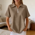 thumbnail image 3 of Polo Shirts for Women with Zip Collared Short Sleeve Waffle Solid Casual Womens Summer Tops Dress Shirts, 3 of 5