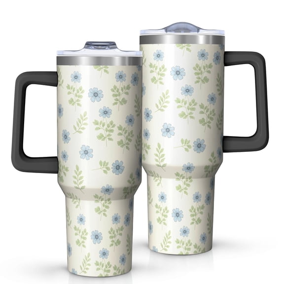40oz Pioneer Flower Floral Print Pattern Insulated Tumbler with Handle, BPA-Free Leak Proof Lid and Straws, Double Wall Vacuum, Hot 12h/Cold 34h