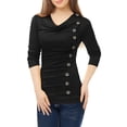 thumbnail image 5 of MODA NOVA Junior's Cowl Neck Long Sleeves Buttons Decor Ruched Top, 5 of 5