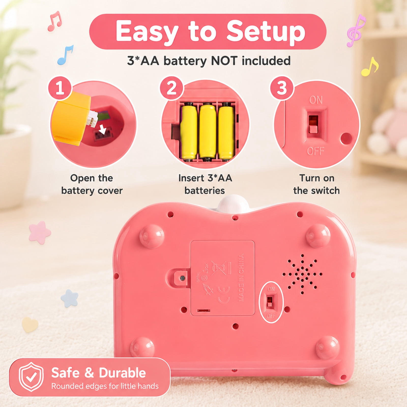 Musical Drum and Piano Toy for Toddlers, Light-Up Dual Drum Set with 8-Key Keyboard, Early Learning Rhythm Toy, Pink