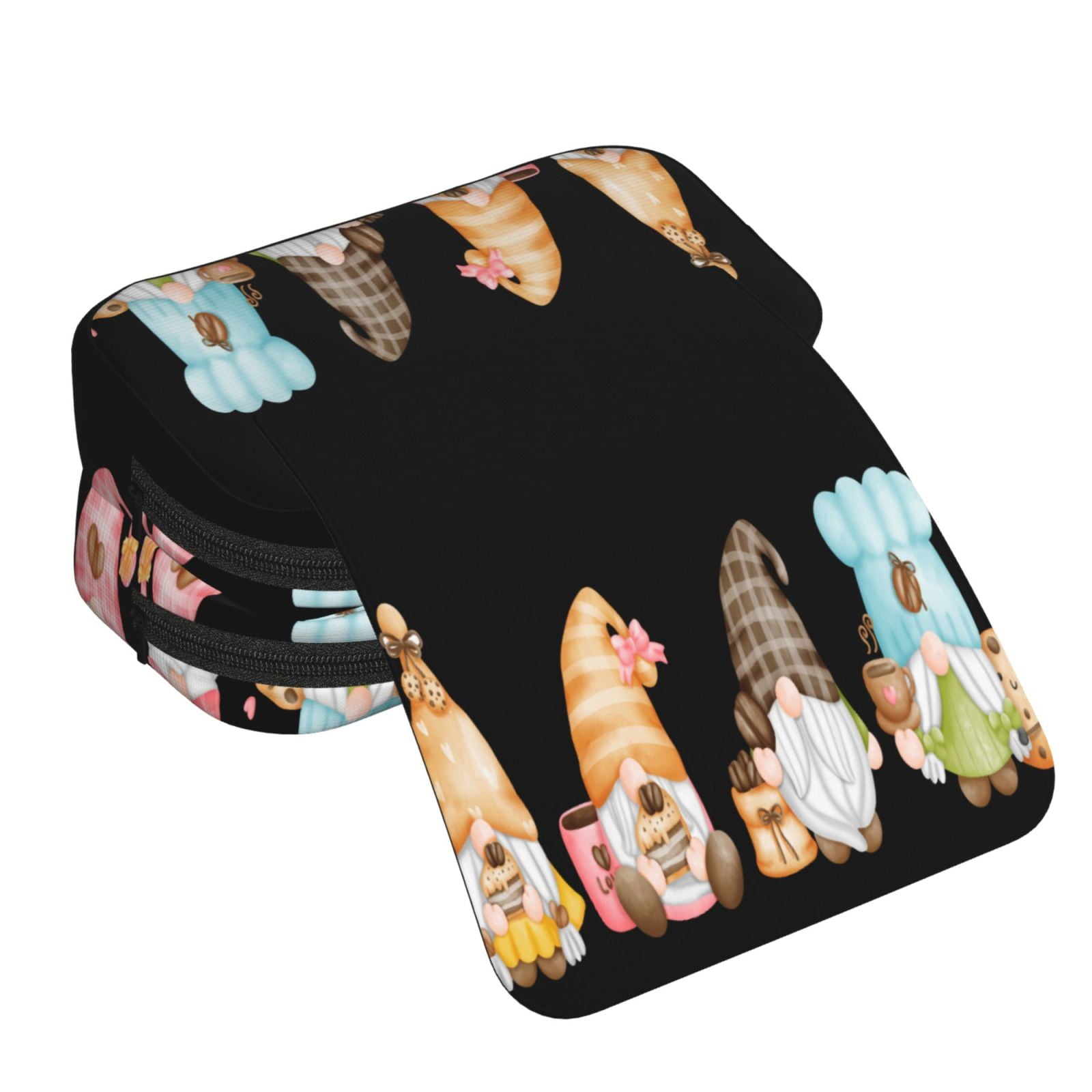 Rateoe Coffee Gnome (2) Pattern Double Clamshell Pen Case, Storage Organizer with Two Zipper Compartments– Holds Up to 50 Pencils & Pens