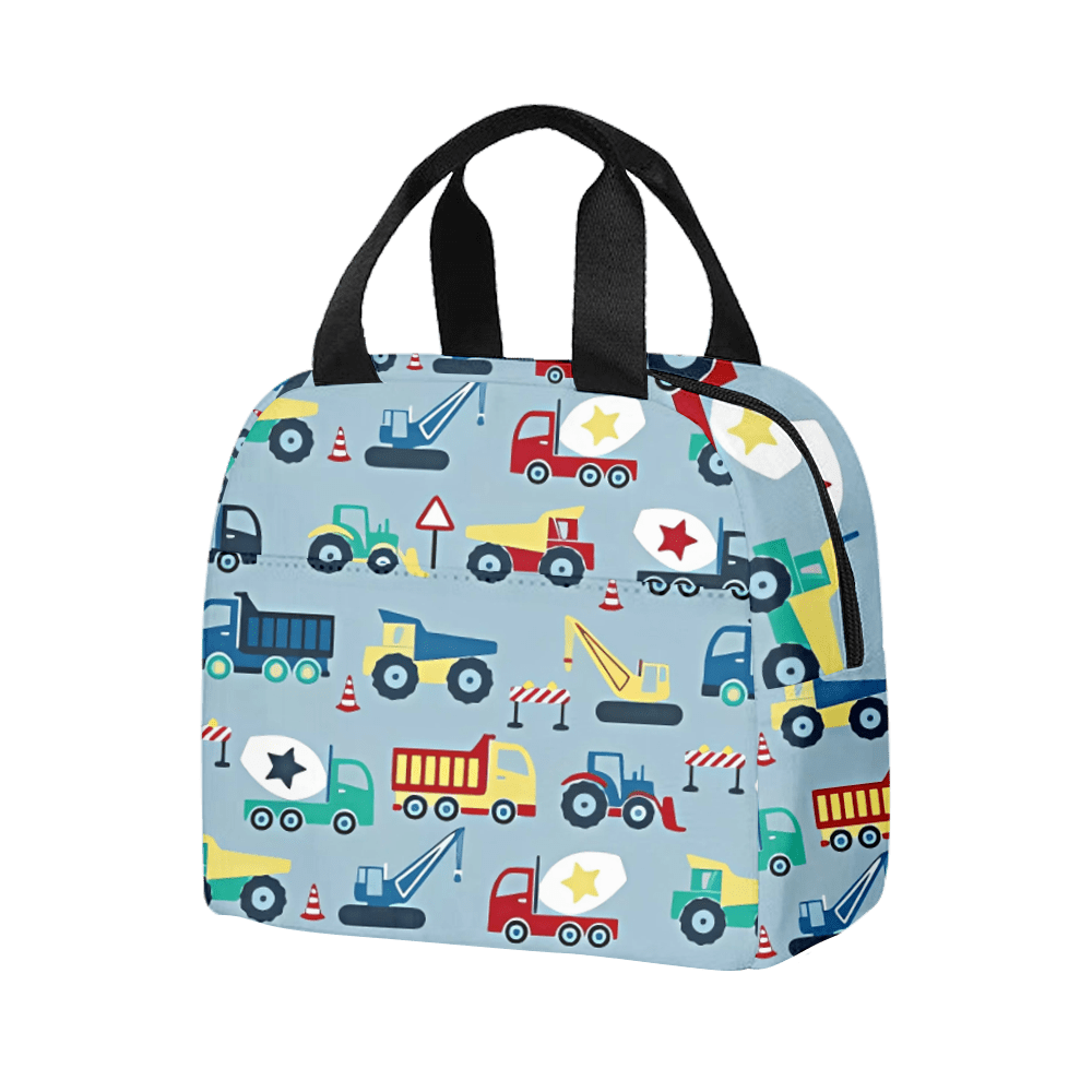 Cartoon Car Print Insulated Lunch Tote Bag Portable Cooler Thermal Food