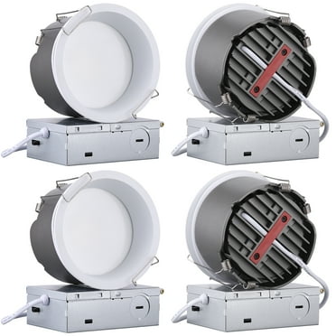 4 Pack 4-Inch LED Recessed Lights with J-Box, Narrow Trim Deep Anti-Glare Canless Downlight, 5CCT, Dimmable, CRI 90, 2700-5000K Selectable, ETL & FCC Listed