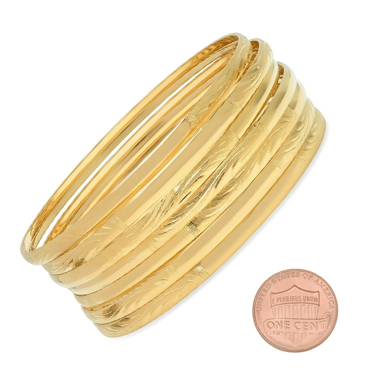 28mm 14k Yellow Gold Plated Round Stacked Bangle Bracelet, Size