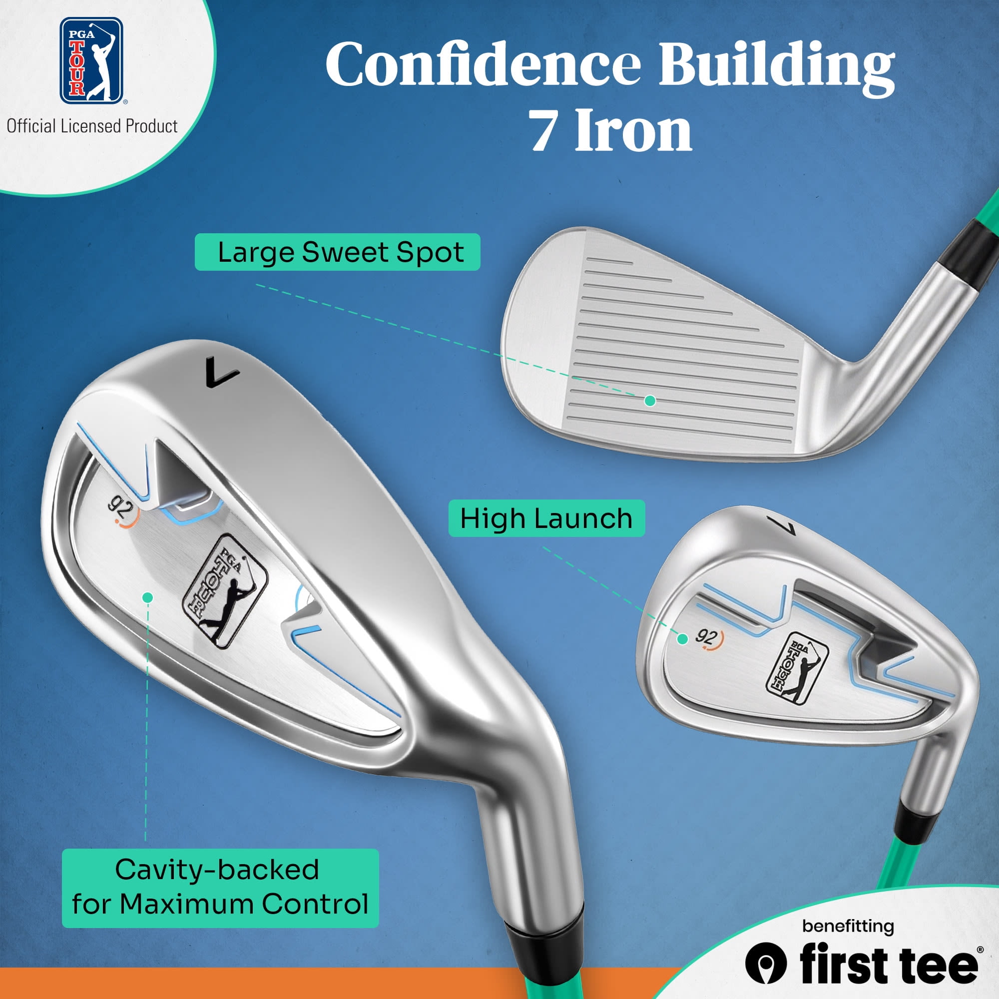 PGA TOUR x First Tee Junior Golf Club Set with Carry Bag, 5-Piece, Right-Handed, Kids Heights 4'1" to 4'8", Green