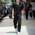 thumbnail image 2 of 2DXuixsh Skin Tight Jumpsuit Men Spring and Summer Lightweight Jumpsuit Comfortable Lapel Solid Jumpsuits Casual Plus Size Short Sleeve Jumpsuit Men Jumpsuits and Rompers Elegant Black L, 2 of 8