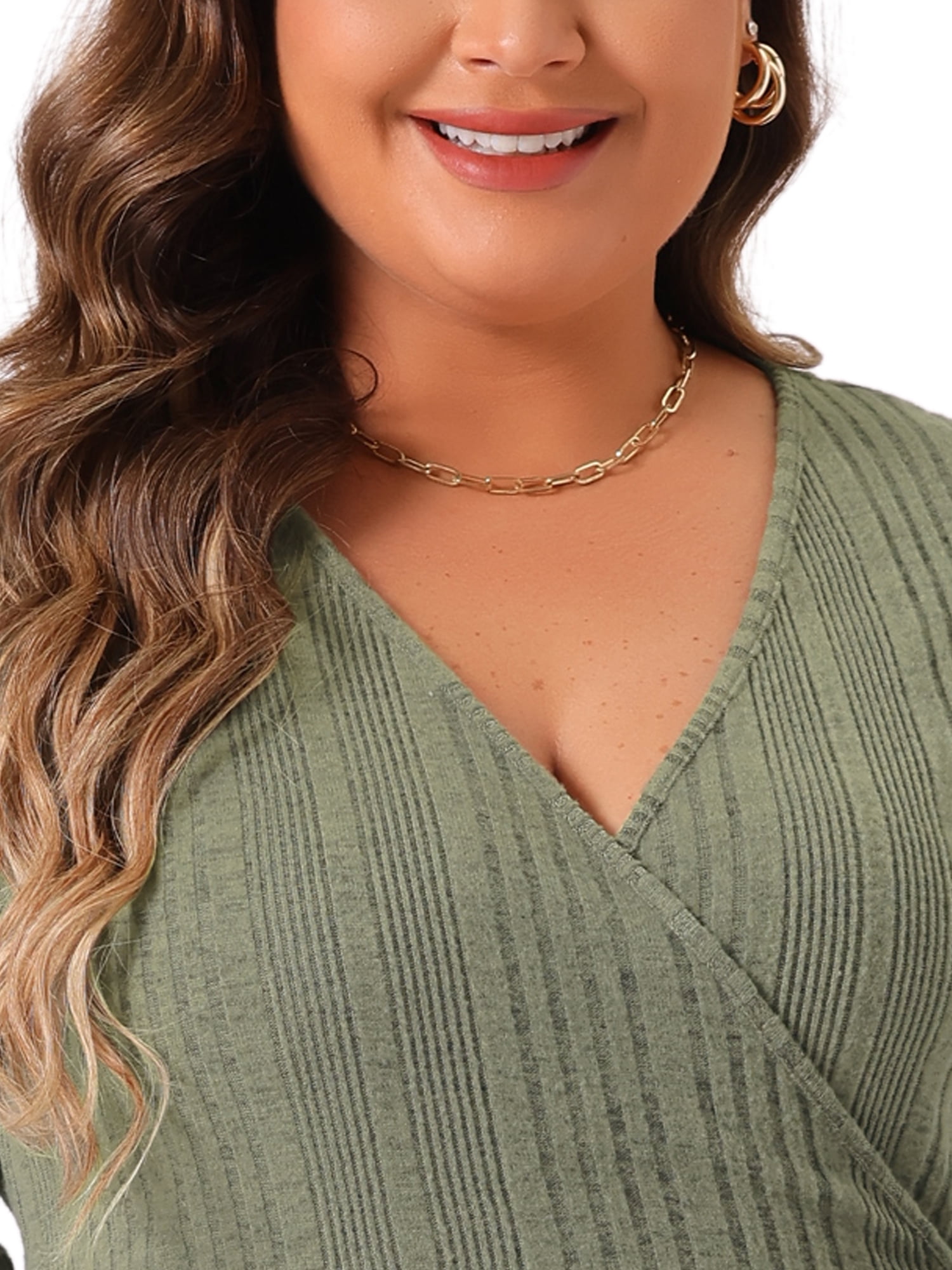 DARING DIVA Plus Size Sexy Wrap V Neck Long Sleeve Midi Dress 2X Green