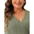 thumbnail image 5 of DARING DIVA Plus Size Sexy Wrap V Neck Long Sleeve Midi Dress 4X Green, 5 of 6