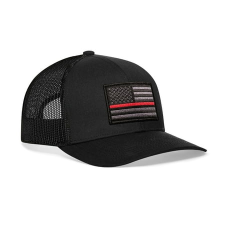 HAKA Thin Red Line Flag - Black Trucker Hat - Tactical USA Flag Mesh Snapback Cap for Men Women & Golf Patriotic Baseball Dad Hat