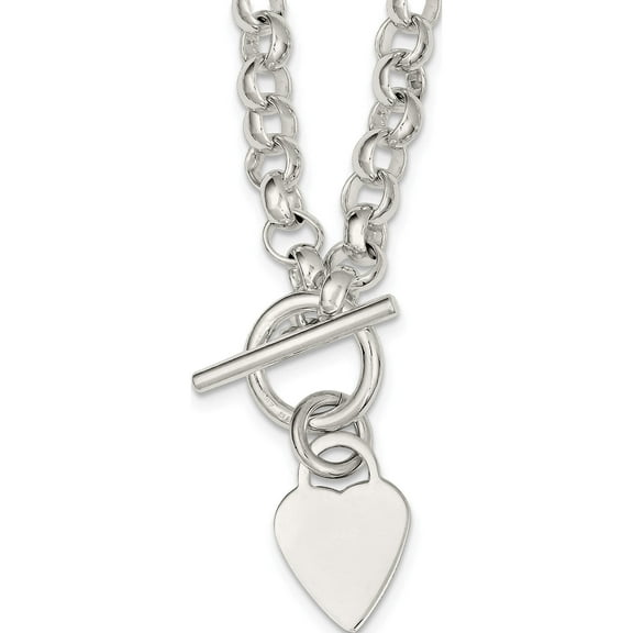 Sterling Silver Engraveable Heart Disc On Fancy Link Toggle Necklace (18 X 7) Made In India qg1150-18