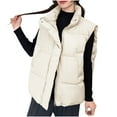 thumbnail image 2 of YOIAVAIOY Puffer Vest Women Full Zipper Sleeveless Winter Jacket Stand Collar Quilted Down Jackets Warm Padded Outwear Vests with Pockets Beige M, 2 of 4