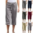 thumbnail image 2 of PUMISAS High Waist Pants For Women Elastic And Adjustable Waistband Drawstring Shorts Solid Color Straight Leg Pants Summer Casual Loose Short Pants With Pockets, 2 of 6