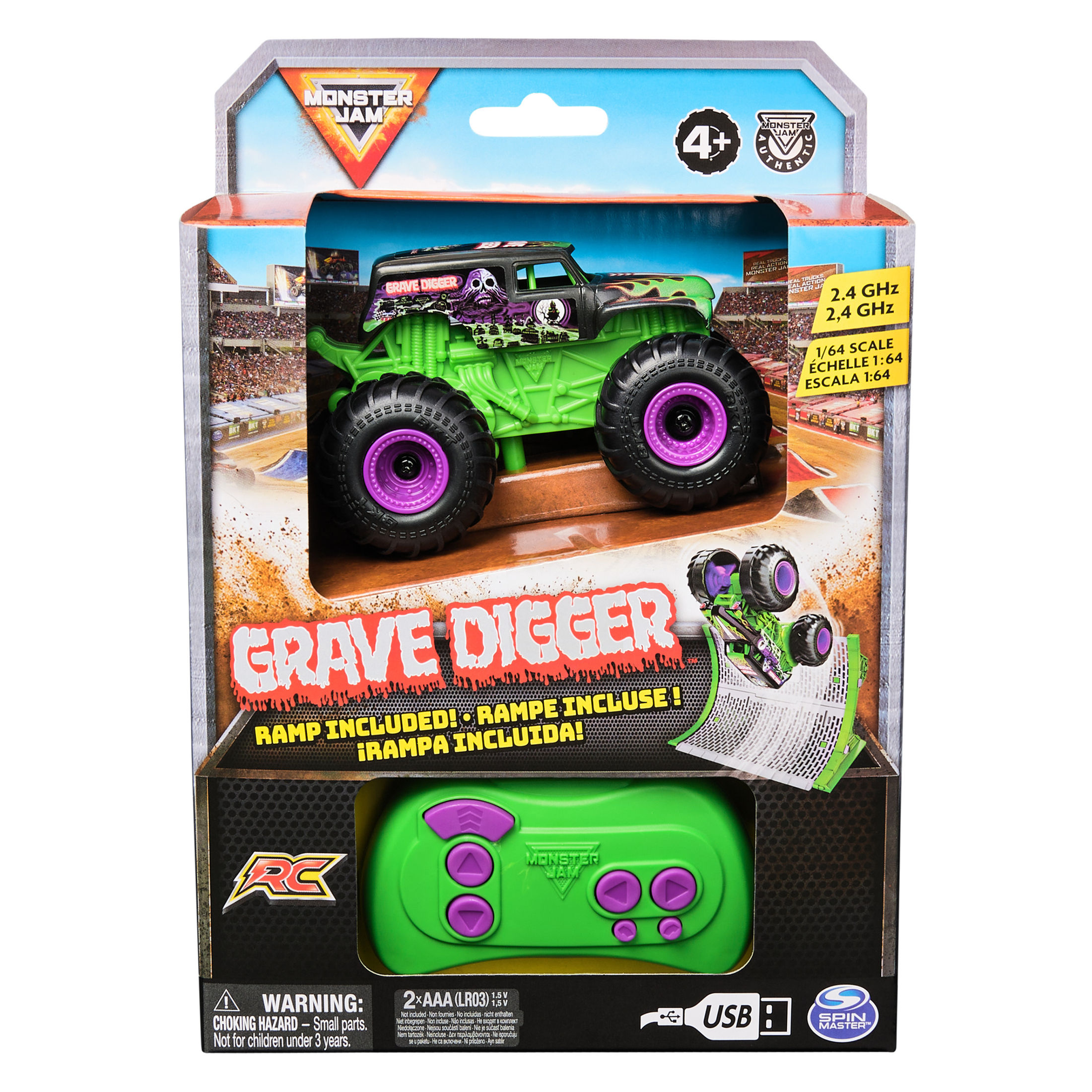 Monster Jam Grave Digger RC Monster Truck, 1:64 Scale with Ramp photo 2