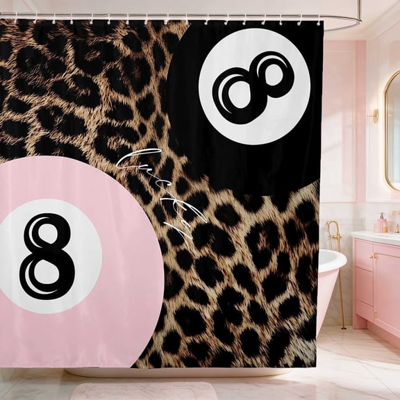Erosebridal Eight Ball Shower Curtain 72Wx72L Crimson Bathroom Curtain, Crimson Leopard
