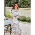 thumbnail image 6 of White Floral Embroidered Lantern Sleeve Ruffle Hem Midi Dress, 6 of 6
