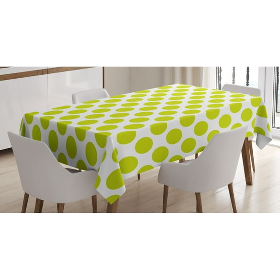 Ambesonne Lime Green Tablecloth Rectangular Table Cover, Girlish Vintage Dots, 52"x70", Lime Green White