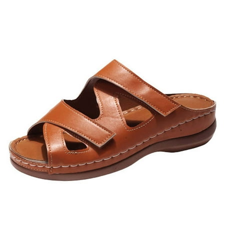 

YanHoo Orthopedic Wedge Sandals for Women Vintage Open Toe Hollow Out Strappy Slip-on Platform Sandal Summer Beach Casual Slippper Orthotic Shoes with Arch Support