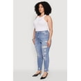 thumbnail image 3 of Womens Plus Size WAX Patch Distressed High Waist Slim Straight Jeans, 3 of 5