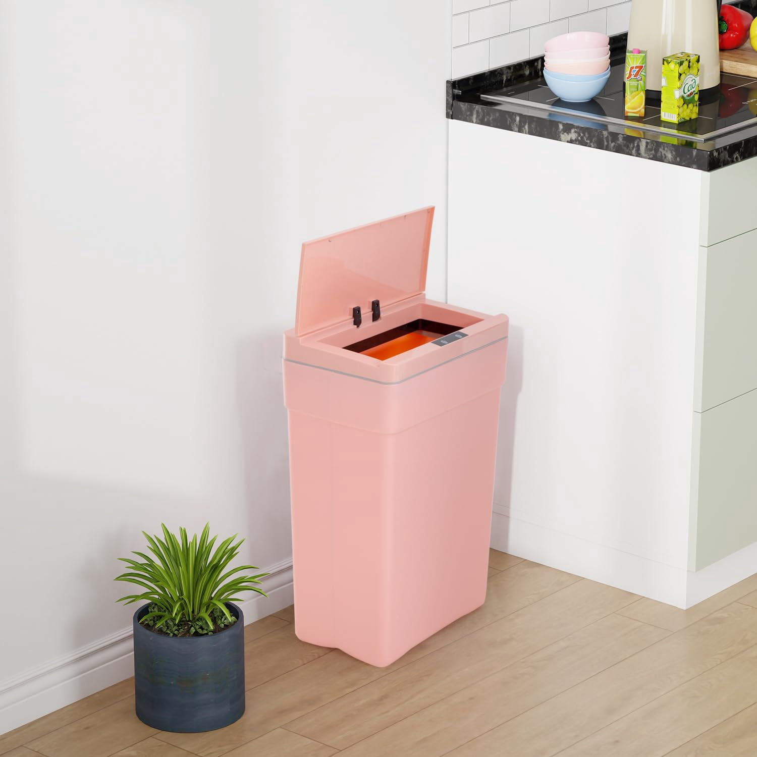 XF XINFENG 13 Gallon Plastic Automatic Trash Can with Lid, Pink, 3 Count
