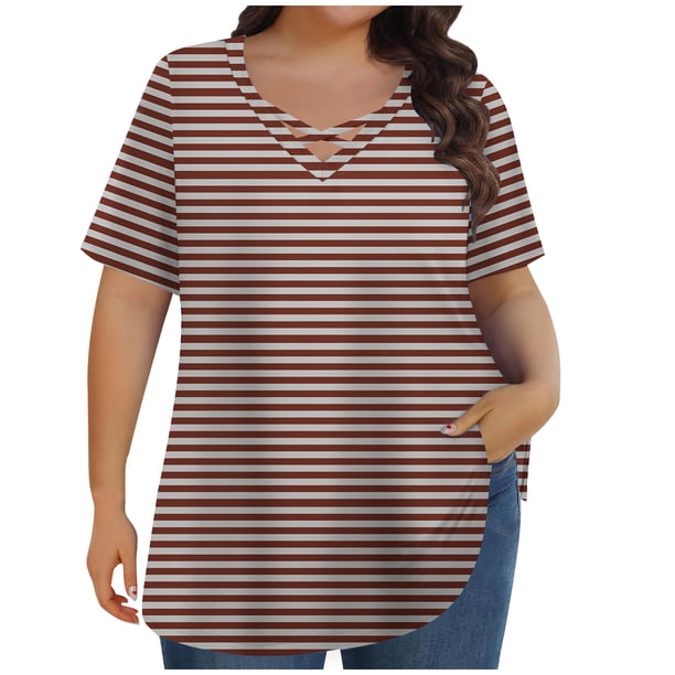 Tops de Manga Corta de Tamaño Más de las Mujeres, Blusas de Cuello en V Impresas de Verano de Moda para Uso Casual, Diario Y de Fiesta