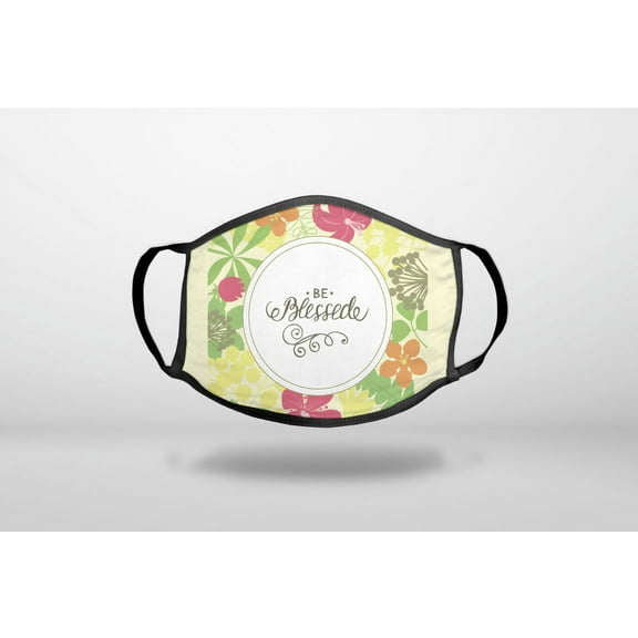Be Blessed - Floral Pattern Yellow - 3-Ply Reusable Soft Cloth Face Covering, Unisex, Cotton Inner Layer