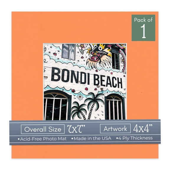 Orange Picture Frame Mat for 7x7 Frames - Fits 4x4 Photos - 1 Mat