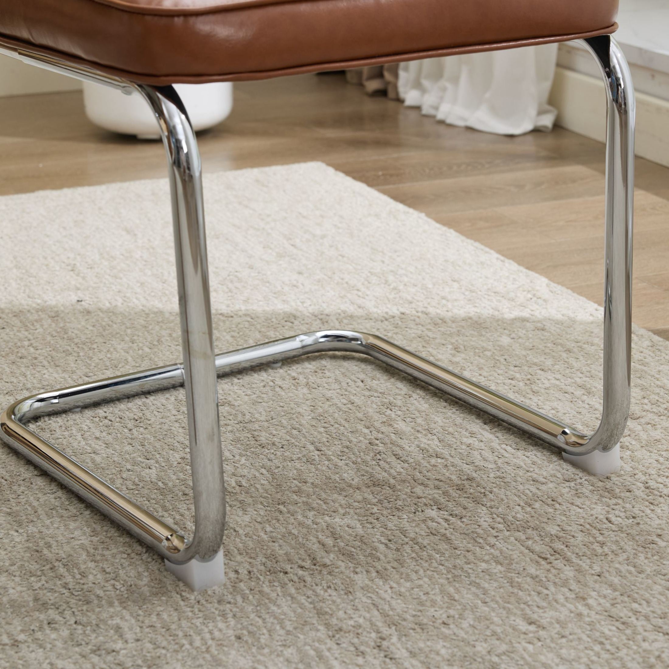 GDF Studio 23.2" Dining Chairs Set of 2 with PU Upholstery, Natural Cane Back & Chrome Metal Base, Brown