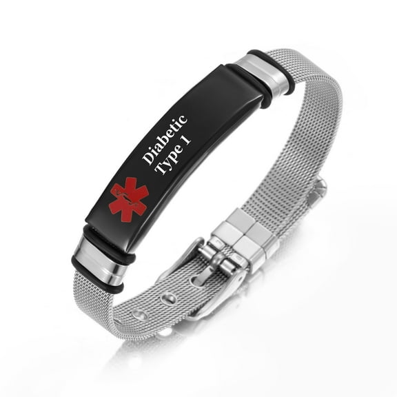 Vagzen Stainless steel Medical Alert ID Bracelet for Men, Engraving Diabetic Type 1