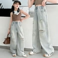 thumbnail image 3 of GYRATEDREAM Girls Jeans Baggy Pants Wide Leg/Flare/Skinny Denim Ripped High Waisted Teen Clothes Casual Streetwear Long Pants with Pocket Kids 5-14Y, 3 of 11