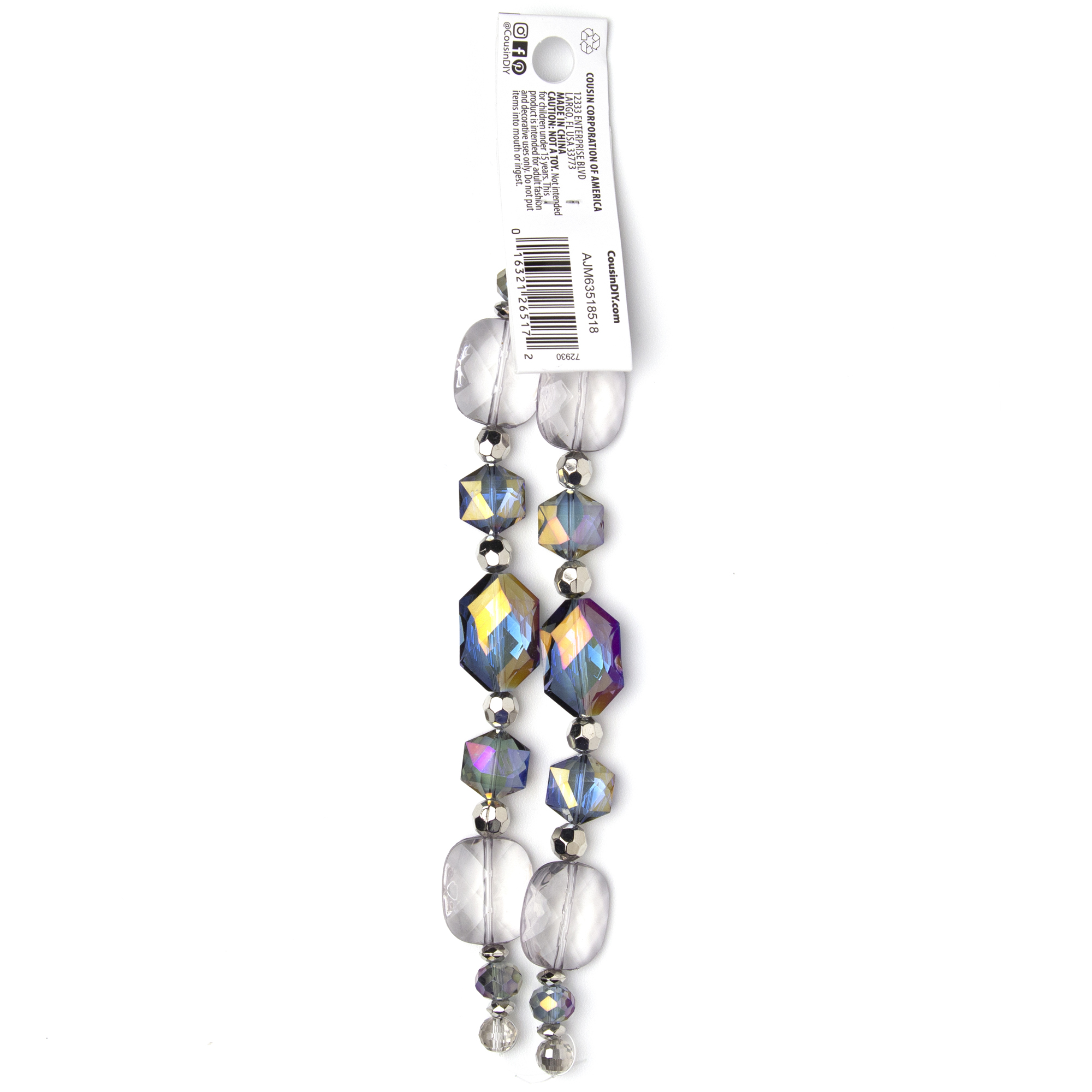 Cousin DIY Silver AB Glass and Acrylic Faceted Mirror Bead Strand - 34 Pieces - Model AJM63518518