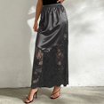 thumbnail image 2 of Wxolcjlv Womens Satin Maxi Skirt Elastic Waist Lace Panel Hem Skirts, 2 of 4