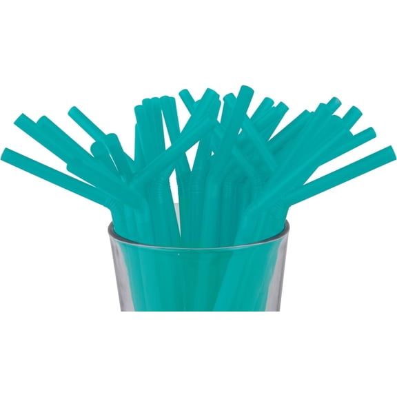 Made in USA Pack of 250 Flexible (8.25" X 0.23") Disposable Plastic Drinking Straws (Teal)