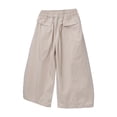 thumbnail image 4 of CQONEPT Girls' Cotton Pant with Pockets Wide Leg Baggy Fashion Pant Elastic Waist Solid Comfy School Trousers 2-14 Years Beige 9-10 Years, 4 of 6
