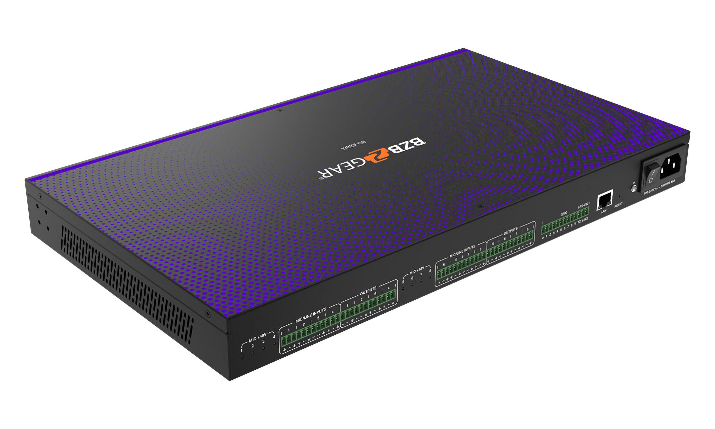 BZBGEAR 8x8 Balanced Digital Audio Processor/Matrix with AEC/ANS/AGC/Auto Mixer and 8-Channel Programmable GPIO Support