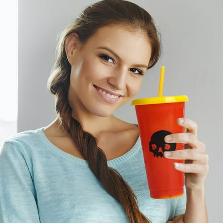 

2PC Home Decor Creative Water Cup Color Changing PP Plastic Straw Transparent 710ml Cold Change Temperature Sensitive