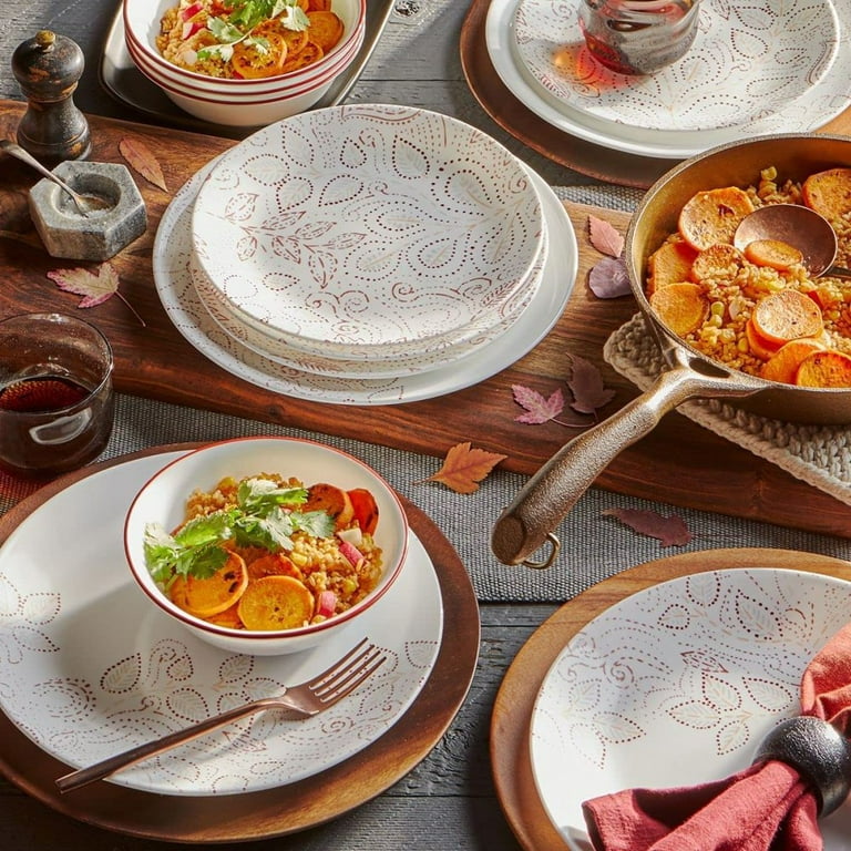 Woamkyn Leaf Stitch 12-piece Dinnerware Set Service for 4 red 