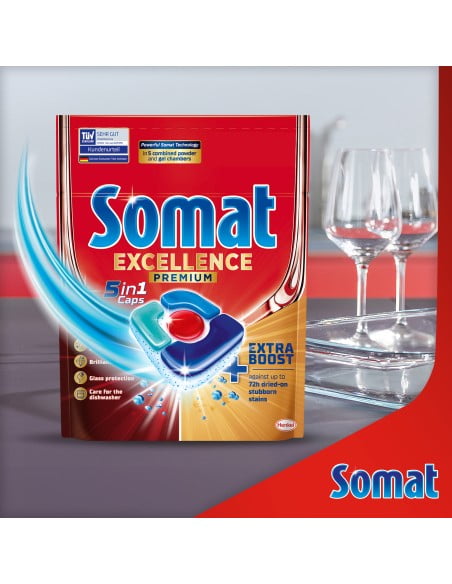 Somat Excellence Premium dishwasher caps 5in1 -1 bag/ 16 pods-