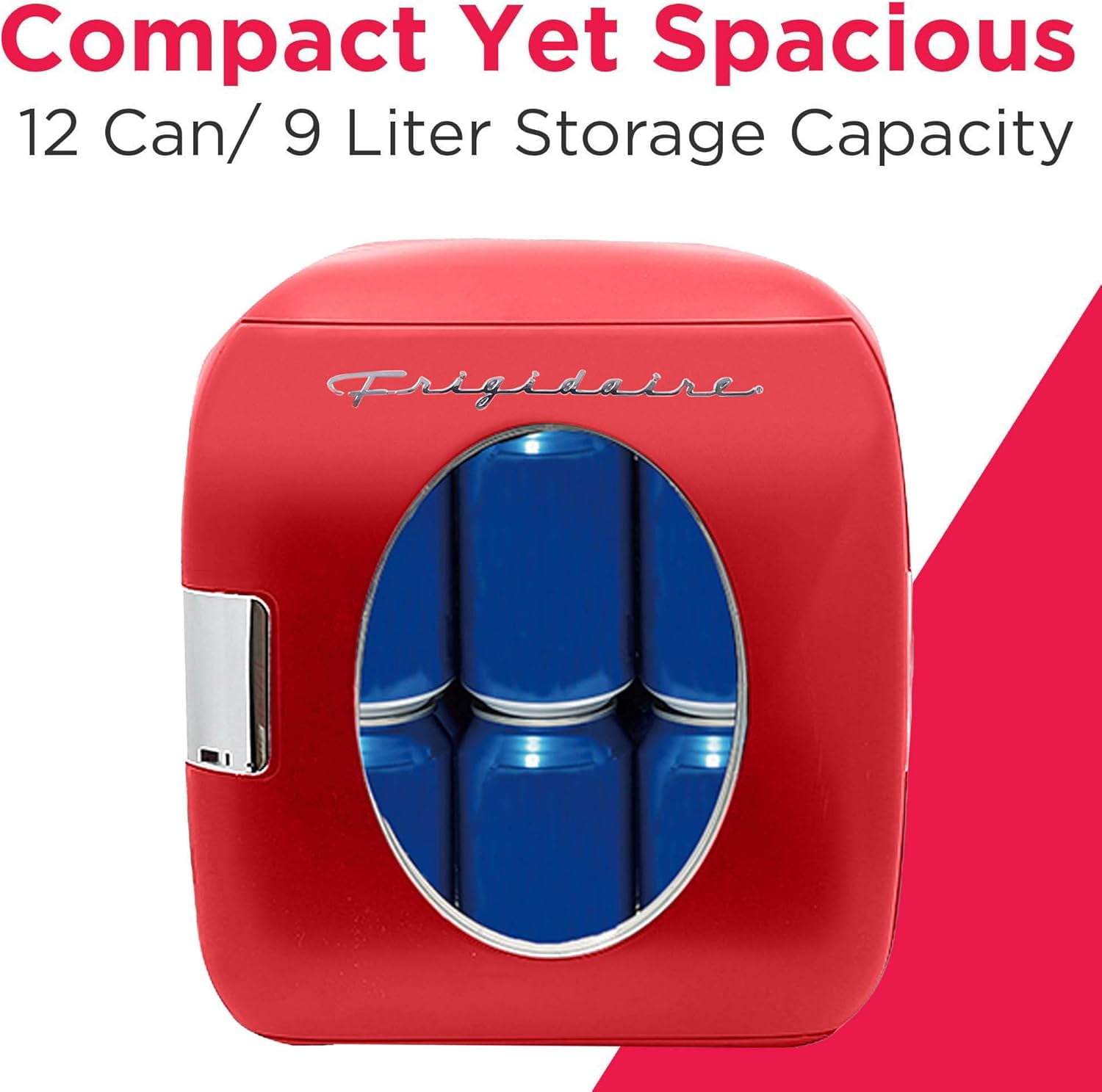 Retro   Cooler, Holds 9L or 12 Cans, Portable for Car Office Bedroom Dorm Room or Cabin Features Plugs for Home Outlet and 12V Car Charger - 10 Inch D x 7 Inch W x 10.5 Inch H Red